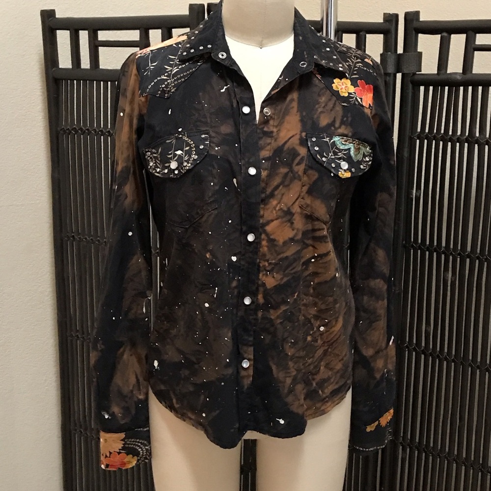 Embroidered Tie-Dye Button-Up Shirt